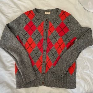 Land’s End Canvas grey and red argyle cardigan